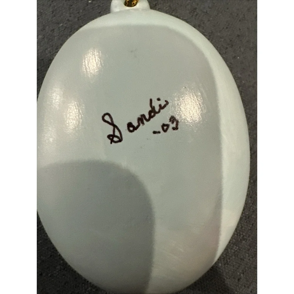 Hand painted Ornament Boy Sledding‎ Staci Black Signed Winter Scene